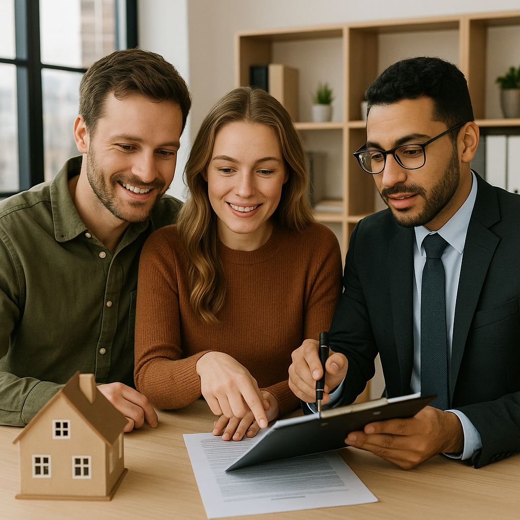 Udlændinge konsulterer med en ejendomsmægler i Thailand