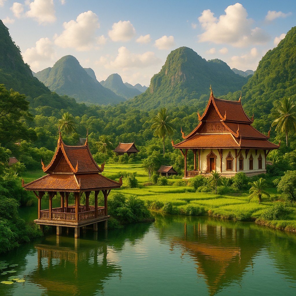 Scenisk udsigt over Thailands landskaber og arkitektur