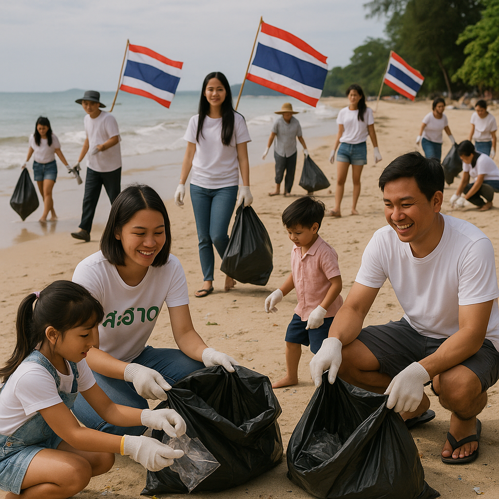 Strandoprydning i lokalsamfundet i Thailand