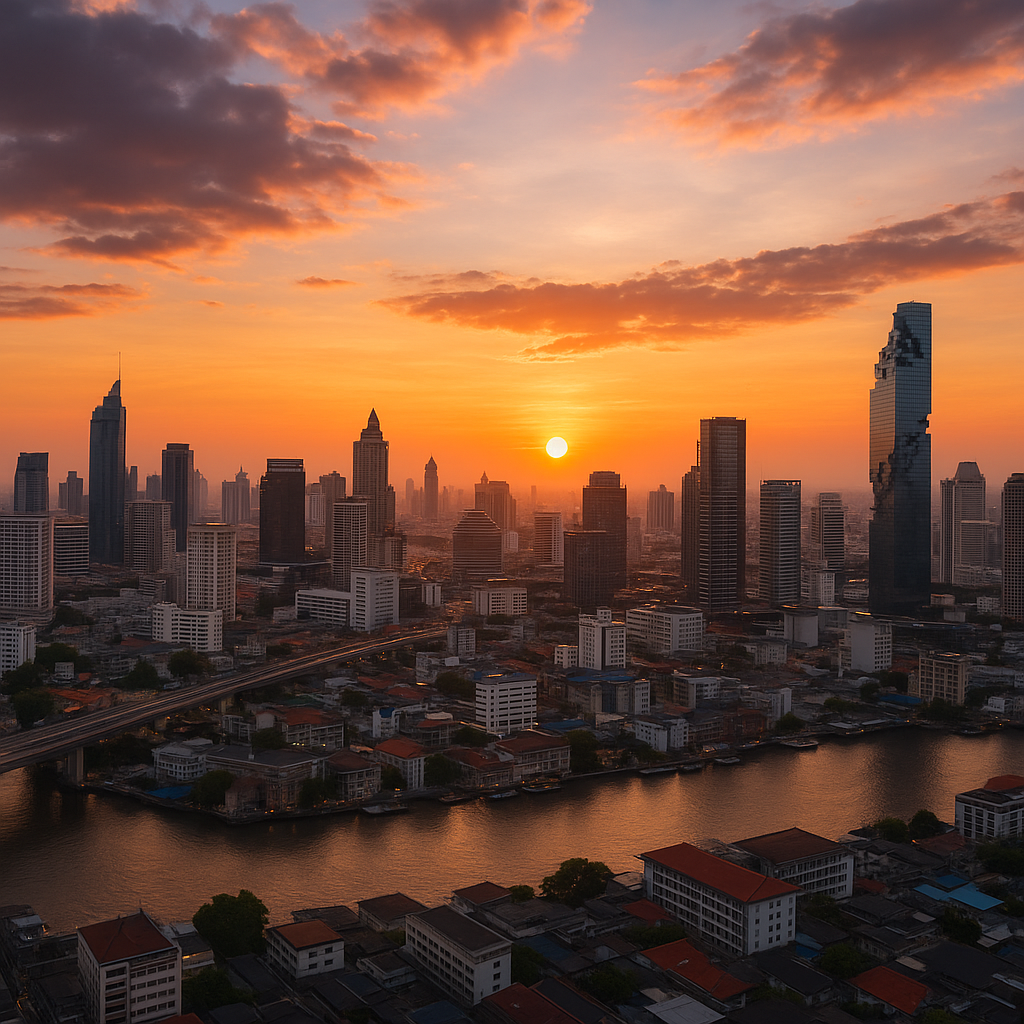 Bangkok skyline ved solnedgang