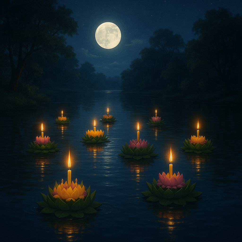 Loy Krathong festival med flydende kurve