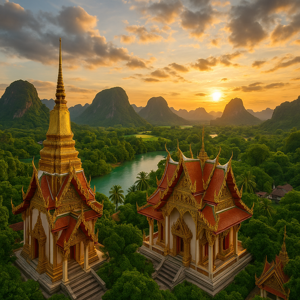 Scenisk udsigt over Thailands landskaber og arkitektur