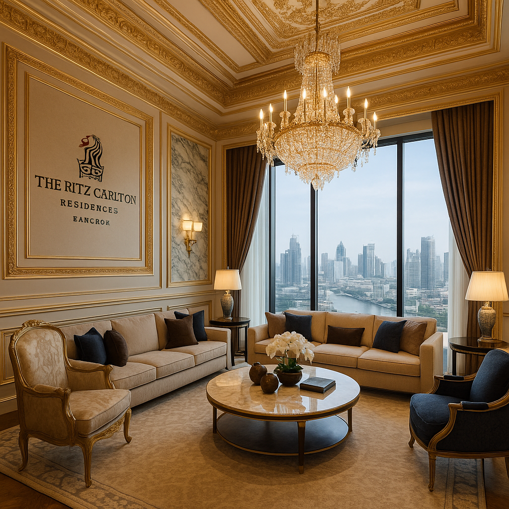 Luksuriøst interiør i Ritz-Carlton-residens i Bangkok