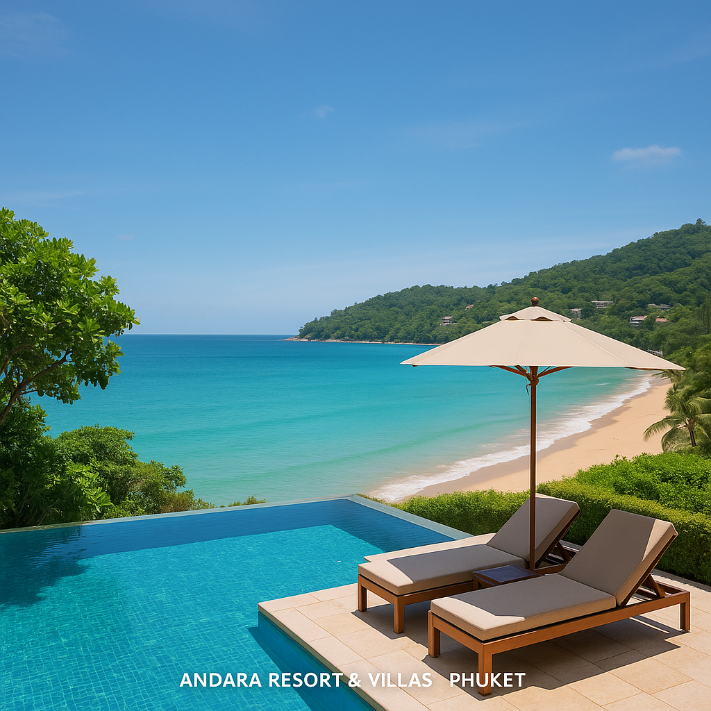 Udsigt til stranden fra Andara Resort & Villas i Phuket med havudsigt