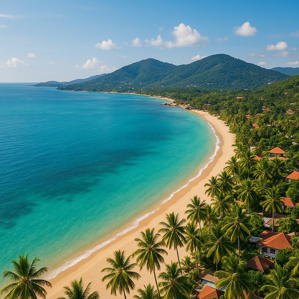 Luftfoto af Koh Samui, der viser de smukke strande og frodige grønne områder