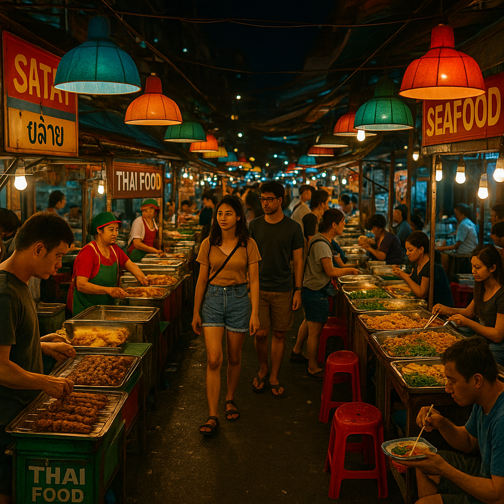 Thailandsk gadekøkkenmarked om natten
