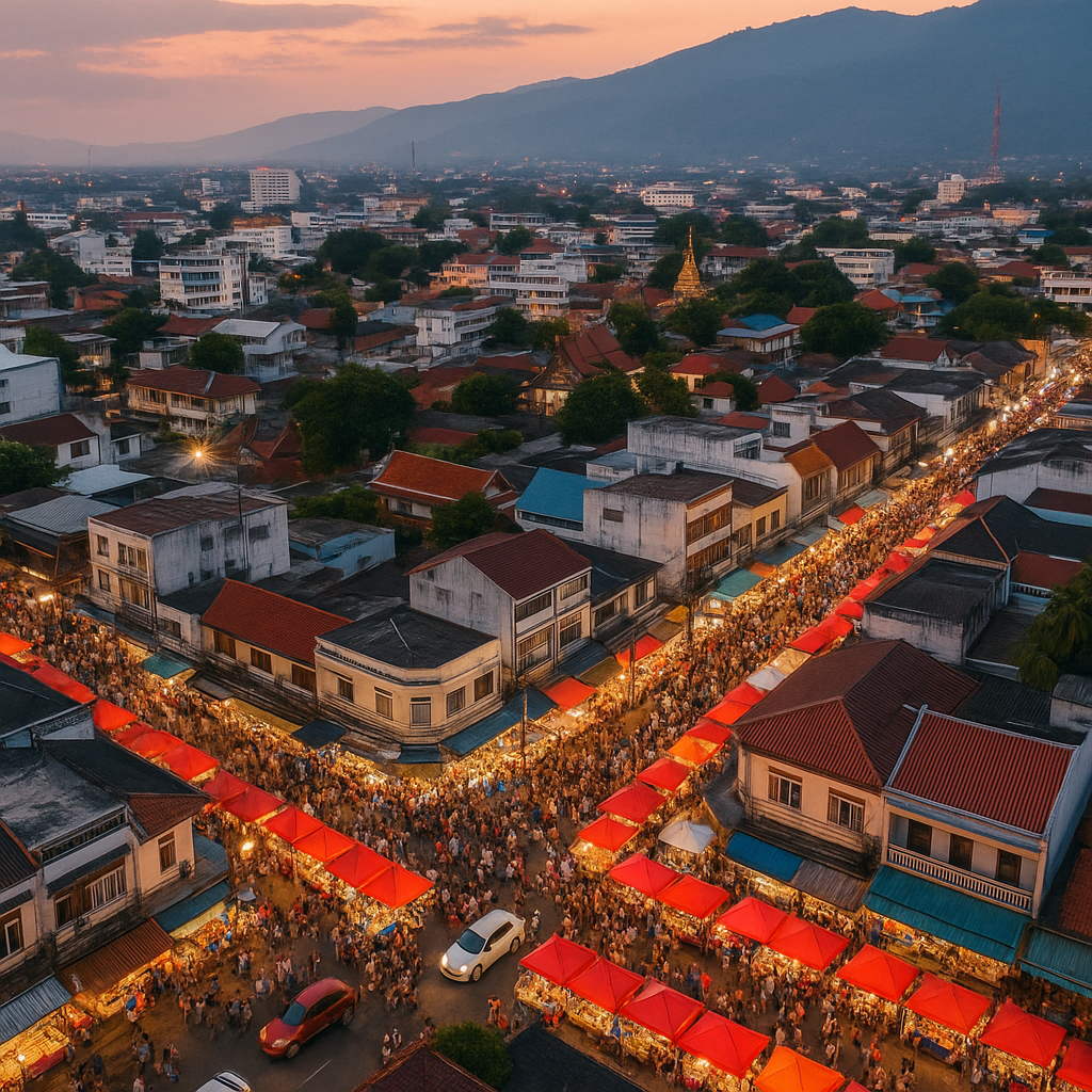 Luftfoto af Chiang Mai gademarkeder
