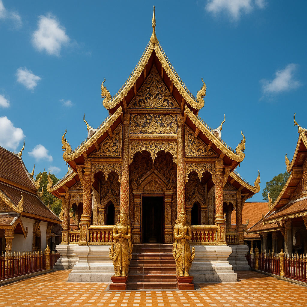 Indviklet arkitektur af et thailandsk tempel