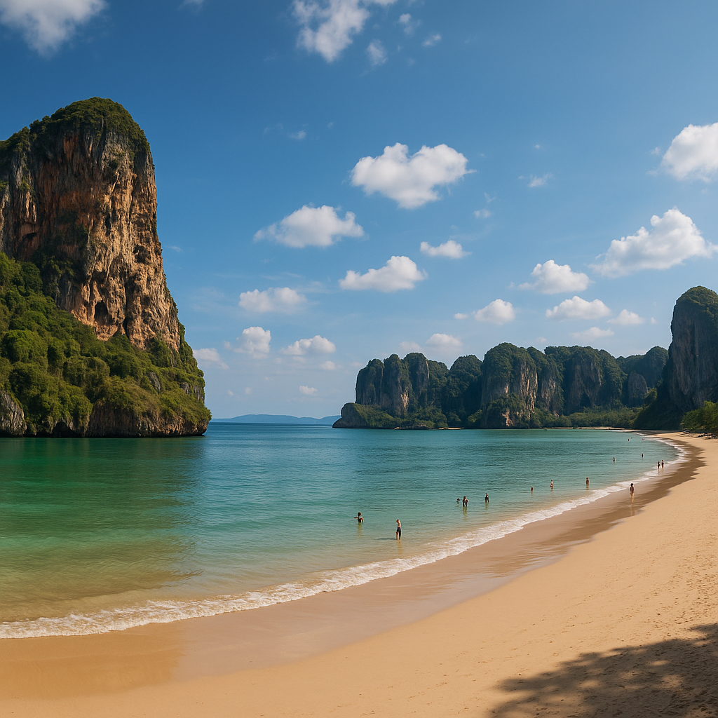 Panoramisk udsigt over Railay Beach i Krabi med kalkstensklipper