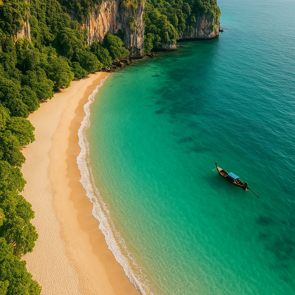 Luftfoto af en rolig strand i Thailand