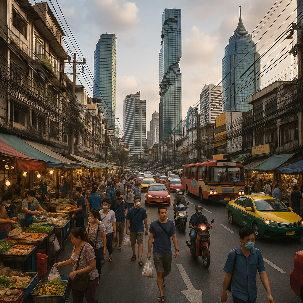 Travl Bangkoks gadesscene med en blanding af moderne og traditionelt