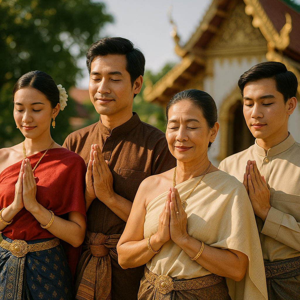 Thailandske folk hilser med en wai gestus