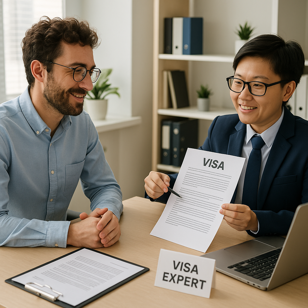 Expat modtager visumrådgivning fra en professionel