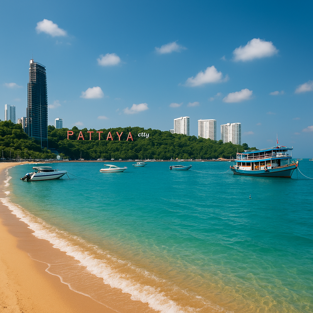 Pattaya strandscene med både og turister