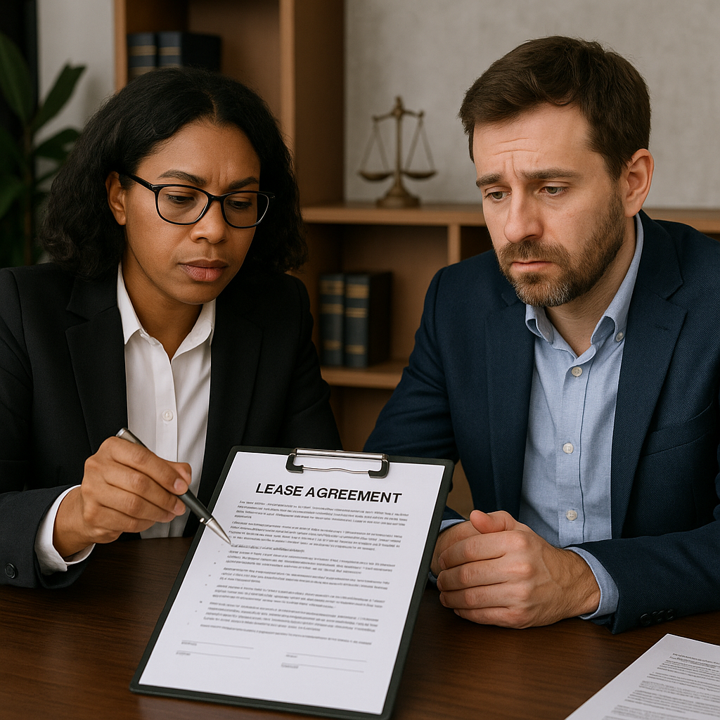 Advokat gennemgår en lejekontrakt i Thailand med en klient