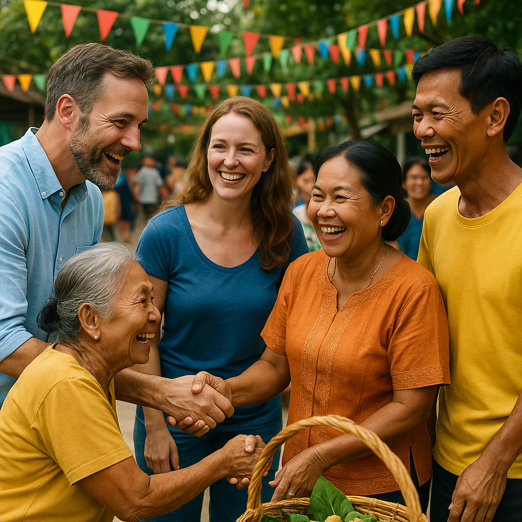 Udlændinge deltager i det thailandske samfund ved en lokal begivenhed