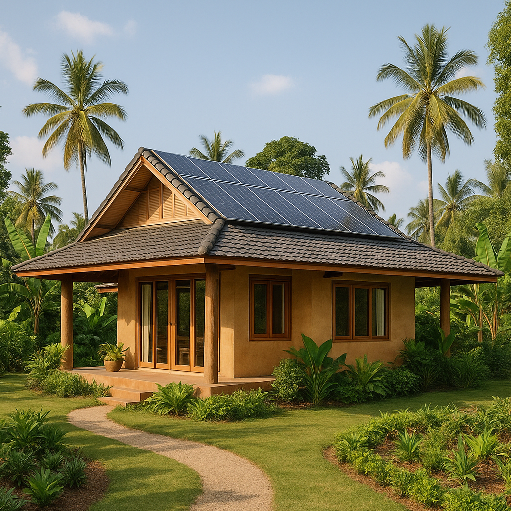 Miljøvenligt hjem med solpaneler i Thailand
