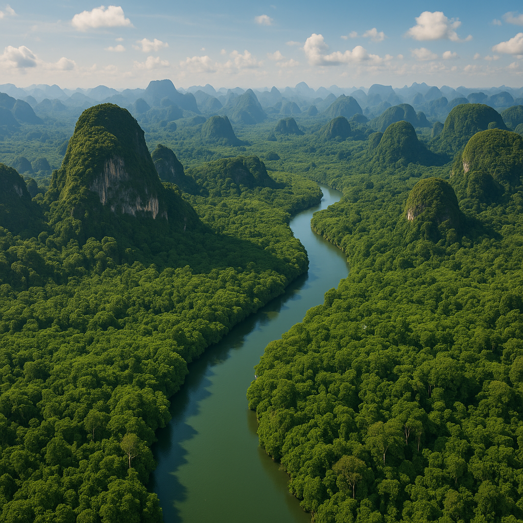 Luftfoto af en frodig nationalpark i Thailand