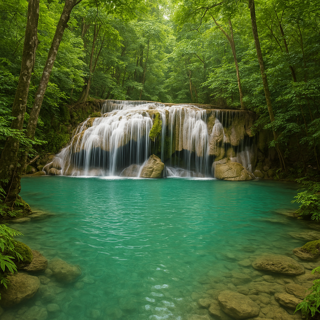 Erawan-vandfald med turkise bassiner
