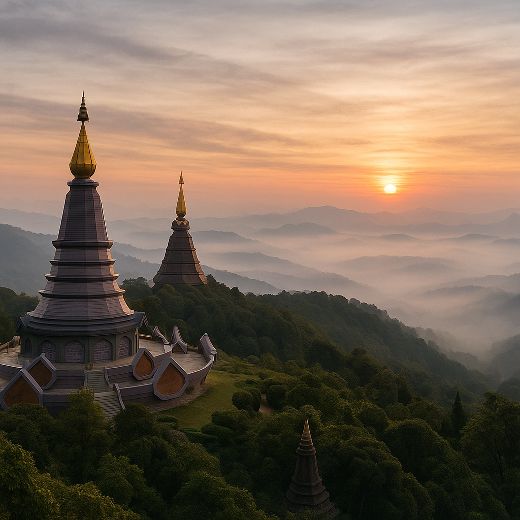 Udsigt fra Doi Inthanon Nationalpark med pagoder