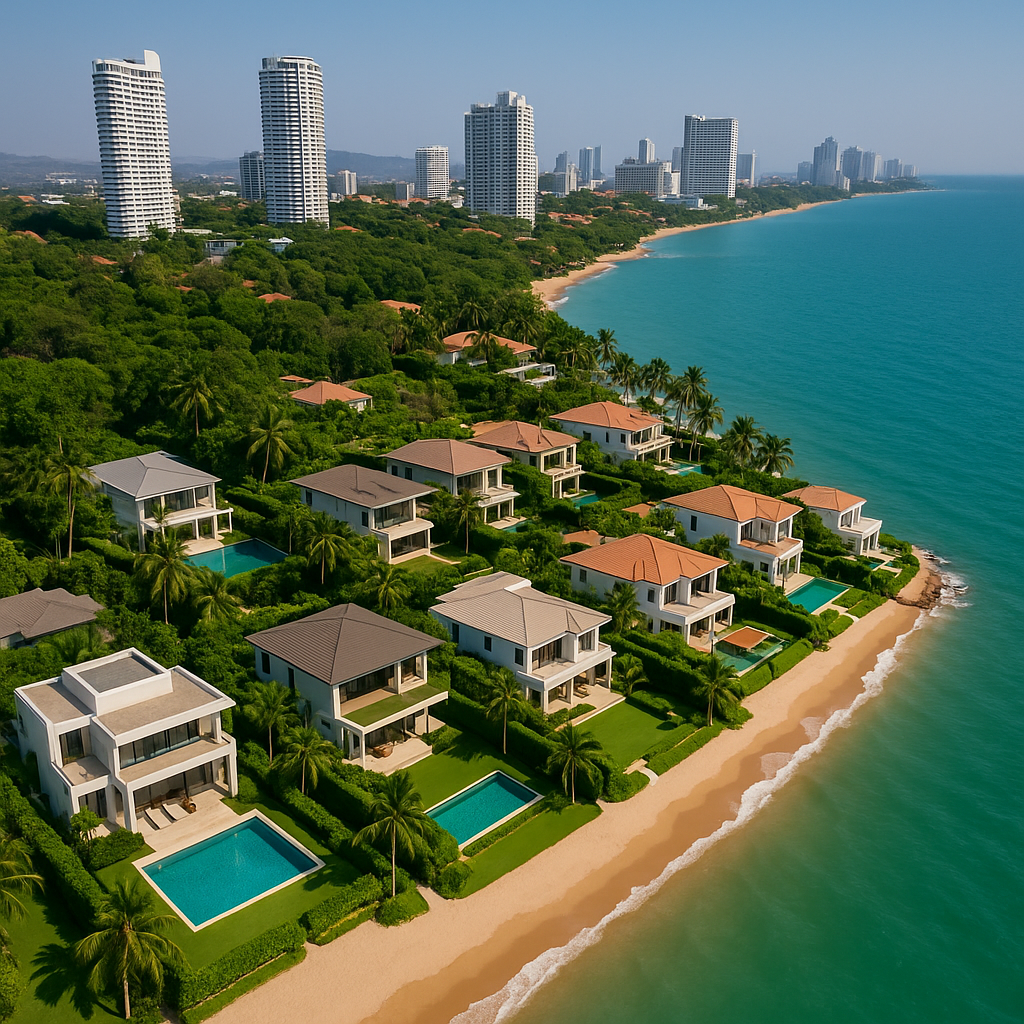 Aerial view of Pattaya beachfront real estate