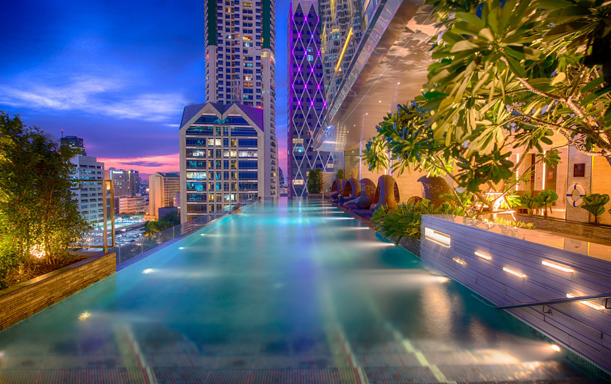 Luxury condo amenities with rooftop pool