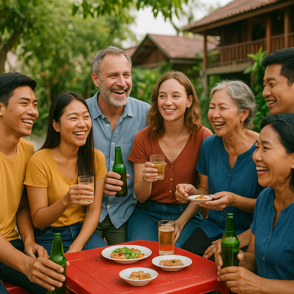 Expats and Thai locals at a social gathering