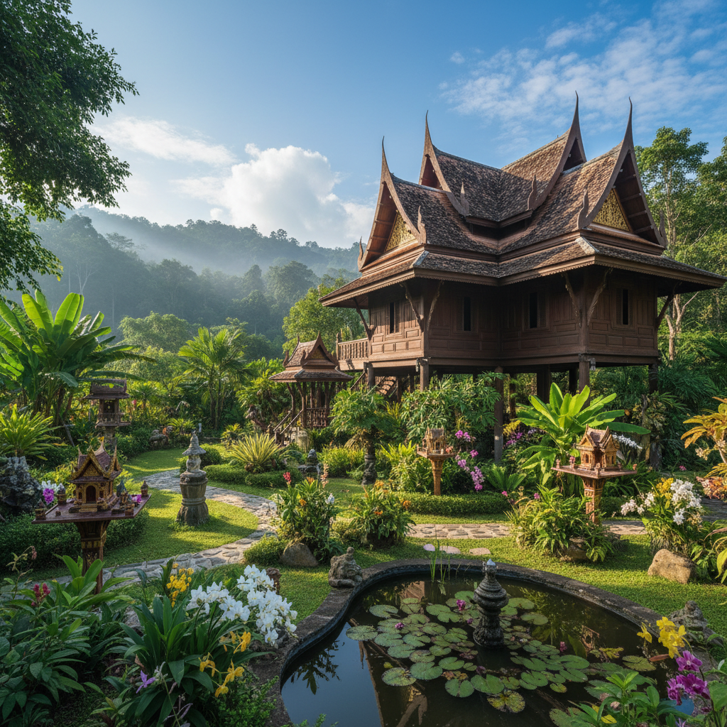 Traditional Thai house with garden