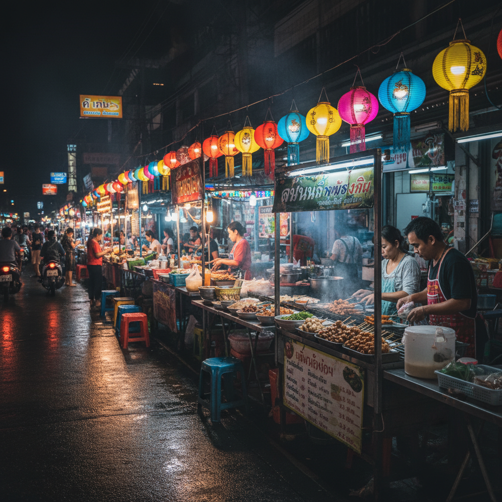 Thai street food stalls at night