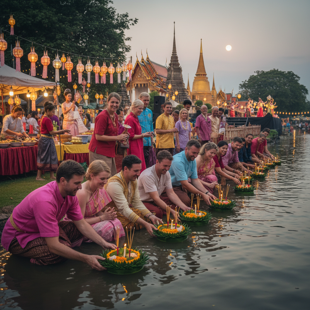 Expats participating in a Thai cultural festival