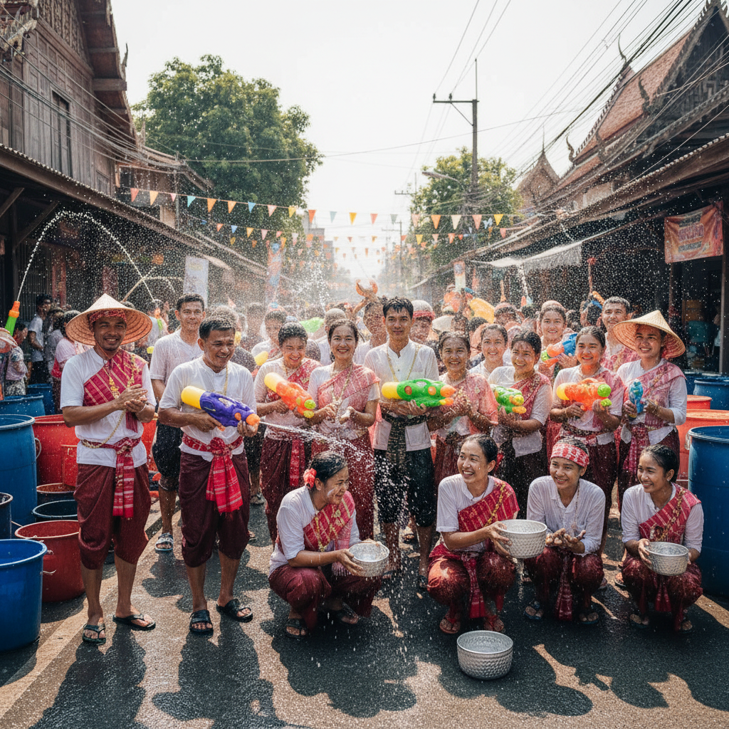 Songkran festival celebration with water guns