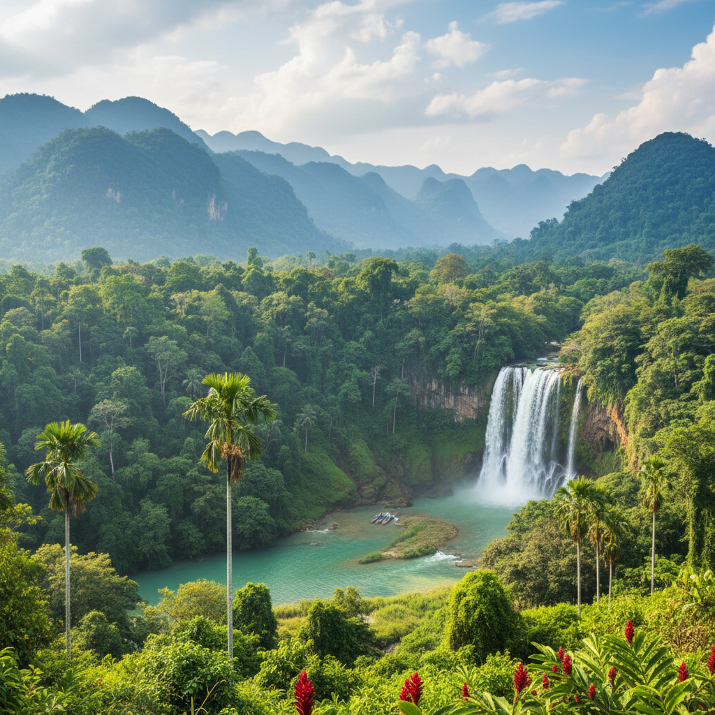 Thailand national park landscape with waterfall