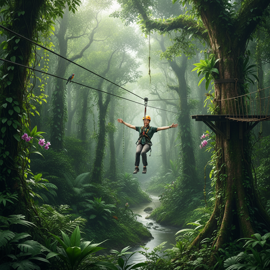 Zip lining adventure in Thailand rainforest