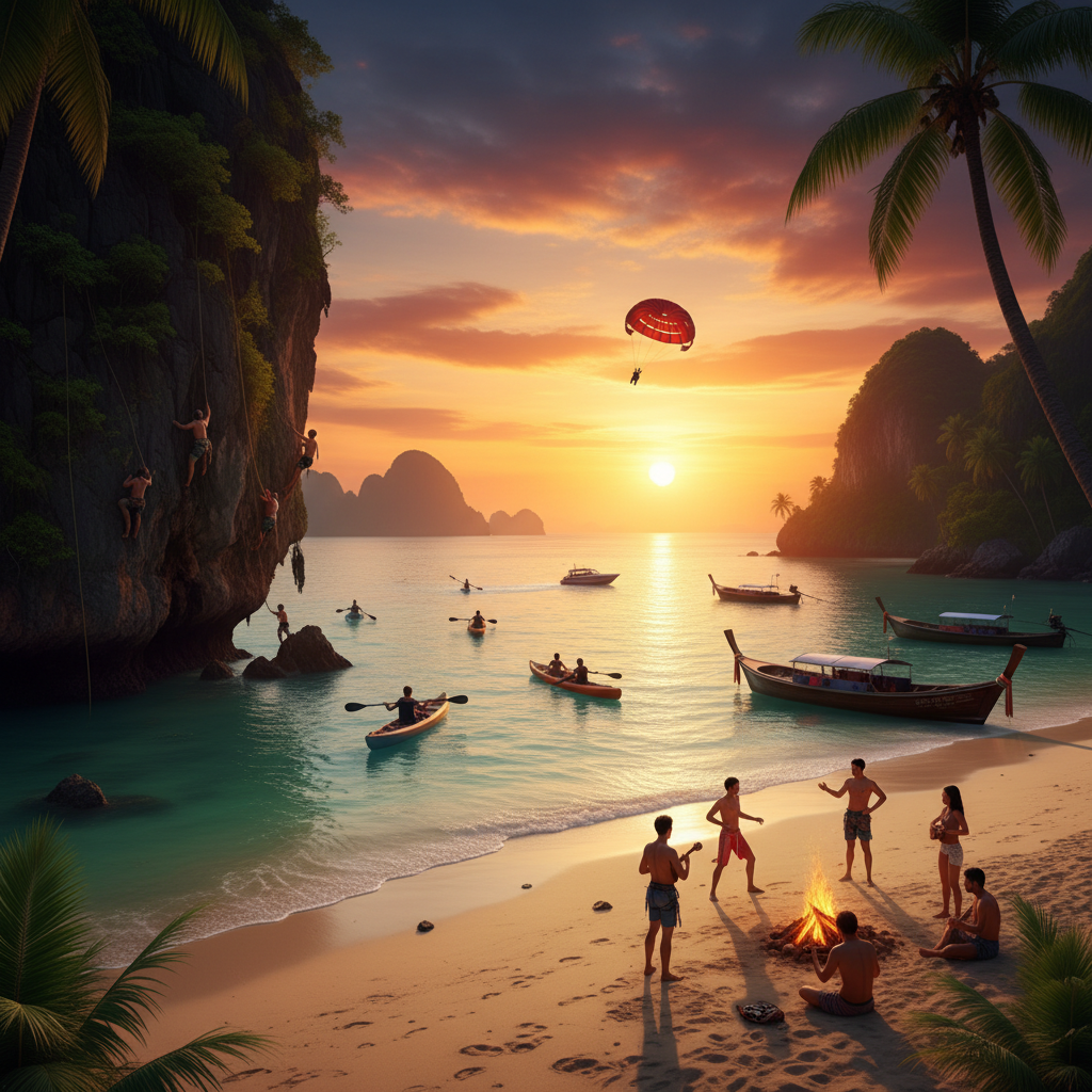 Adventure activities in Thailand at sunset