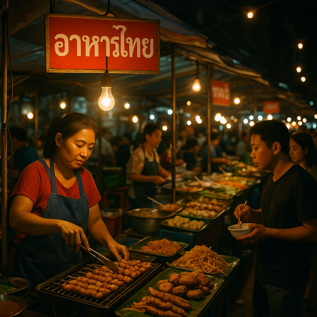 Thailandsk gadekøkkenmarked om natten