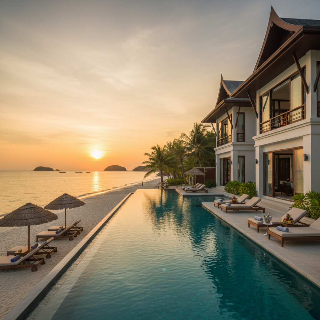 Beachfront villa in Koh Samui at sunset