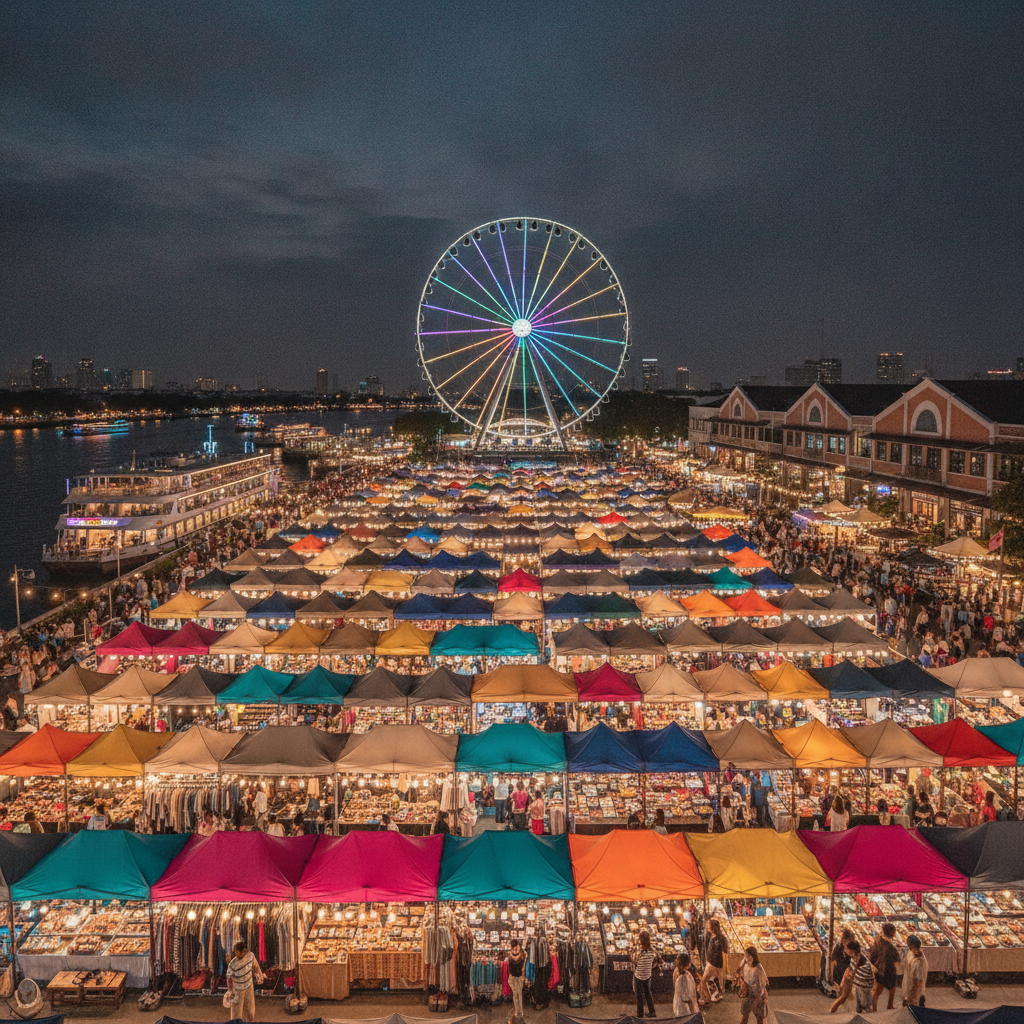 Bangkok night market with vibrant stalls