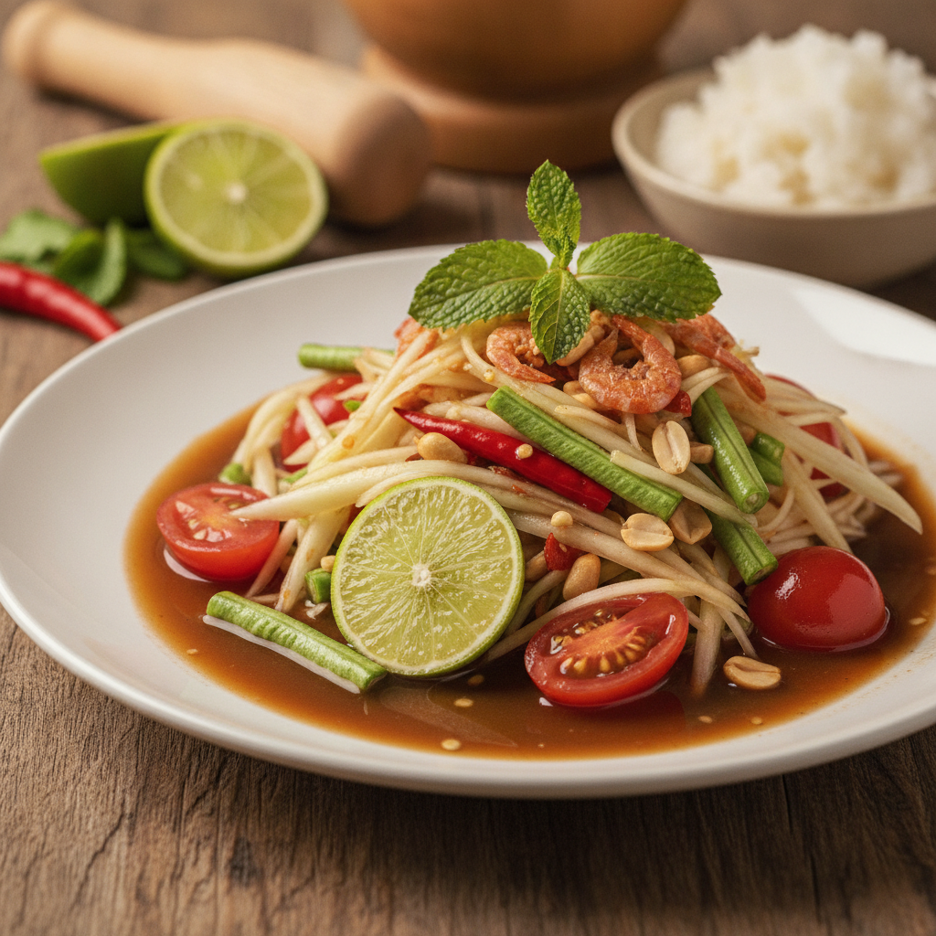 Som Tum, a spicy green papaya salad from Isan region