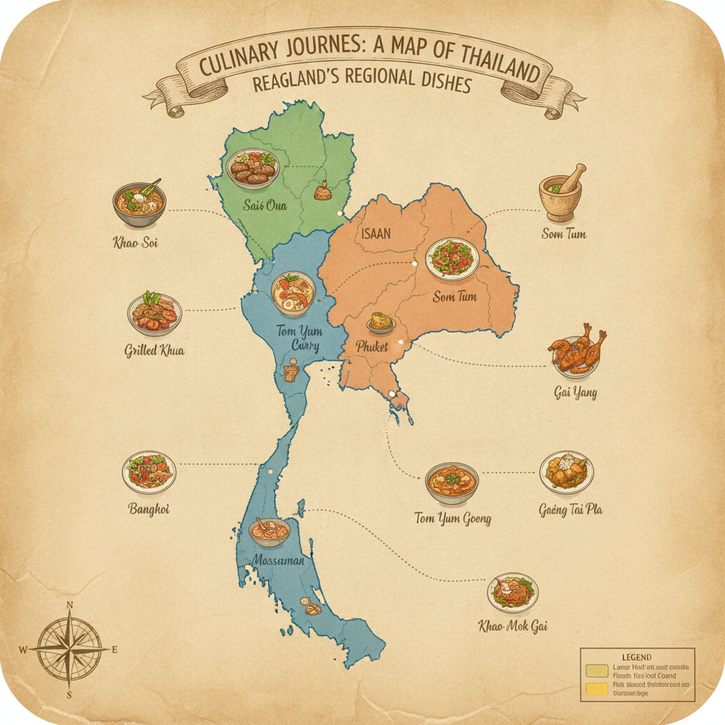 Map of Thailand showing regional specialties