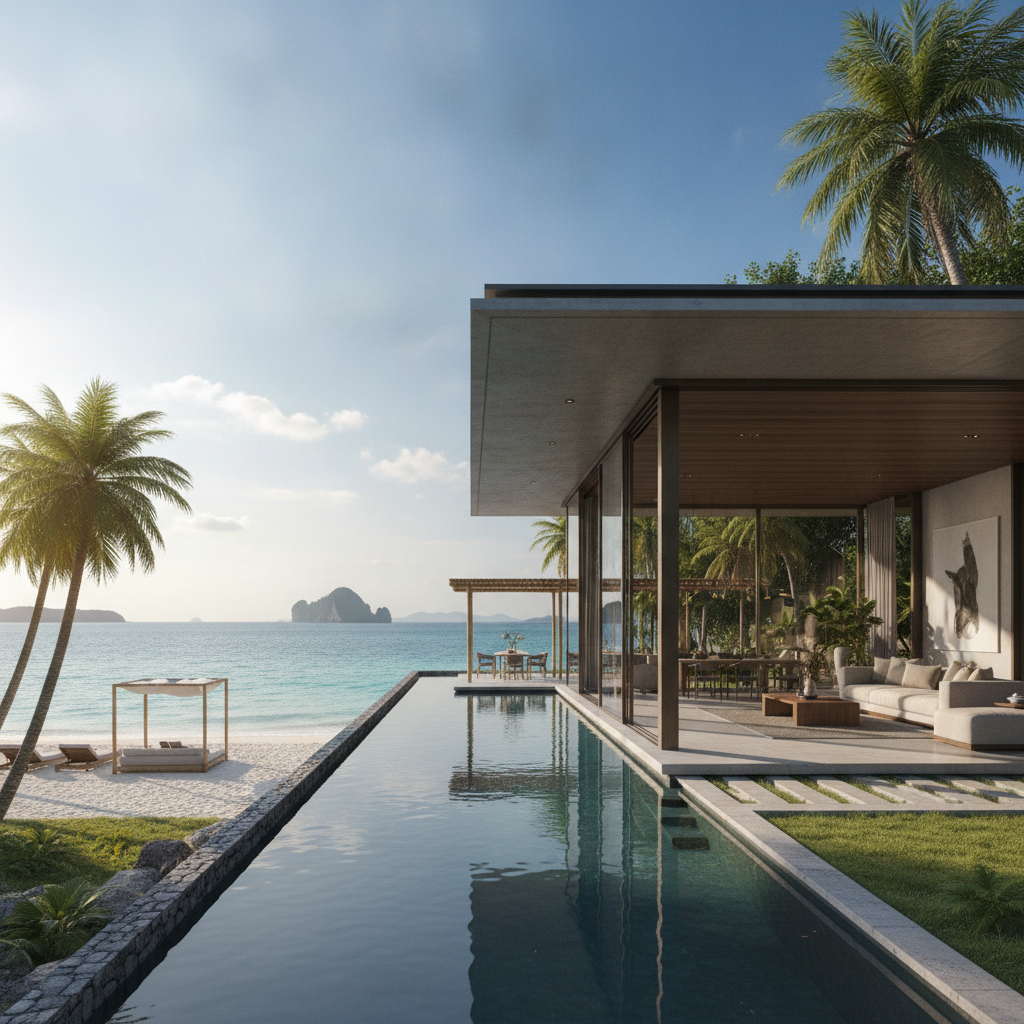 Modern beachfront villa on a Thai island, ideal for expats