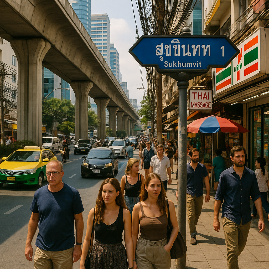 Sukhumvit gadescene, populært område for udlændinge i Bangkok