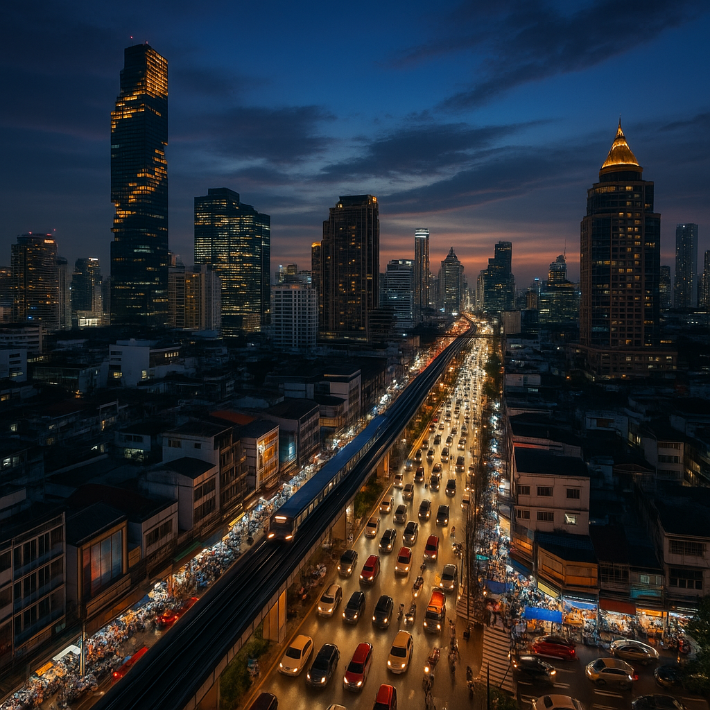 Dynamisk udsigt over Bangkoks skyline, der fremhæver investeringspotentiale