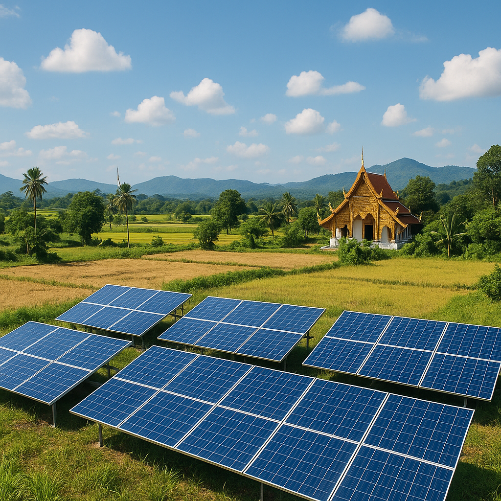 Solenergifarm i Thailand, der fremhæver potentialet for vedvarende energi